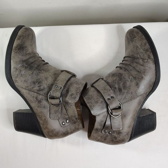 NATURAL SOUL Yeva Faux Leather Stacked Ankle Boots 9.5 Women's Grey Zip Up - Picture 4 of 7